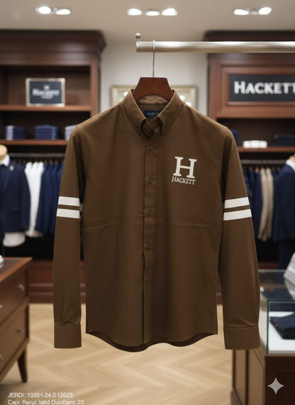 Men's Hackett London beige designer regular fit shirt
