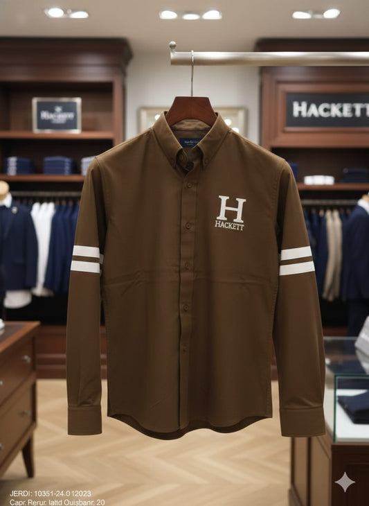 Men's Hackett London beige designer regular fit shirt
