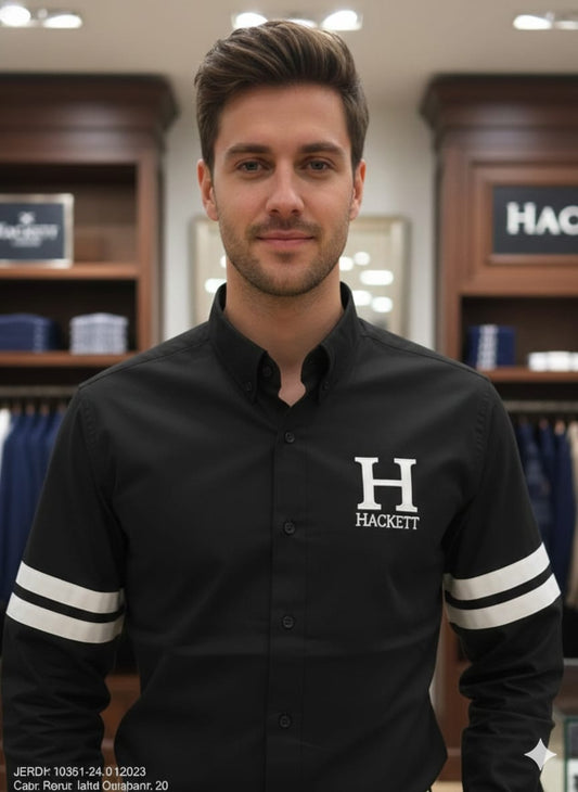 Premium Hackett London black casual shirt with embroidered logo
