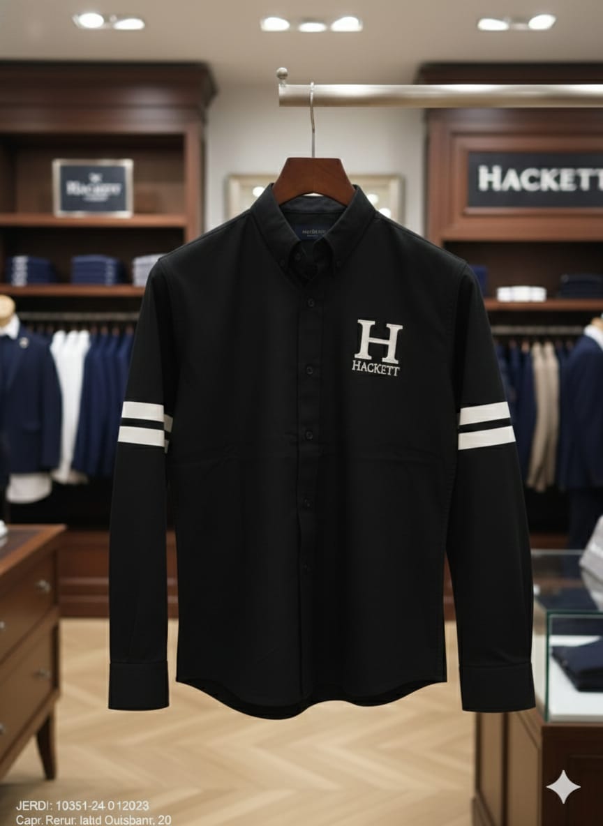 Hackett London black regular fit embroidered shirt for men
