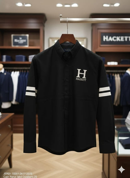 Hackett London black regular fit embroidered shirt for men
