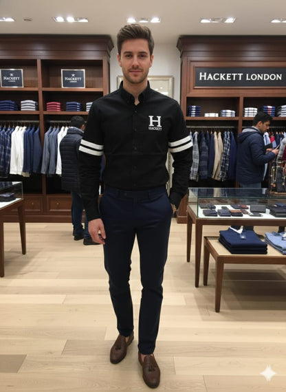 Hackett London black premium shirt for office wear and business casual styling