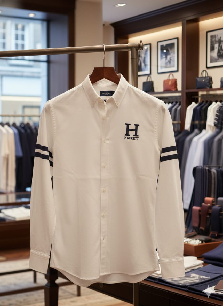 Hackett London white regular fit embroidered shirt for men
