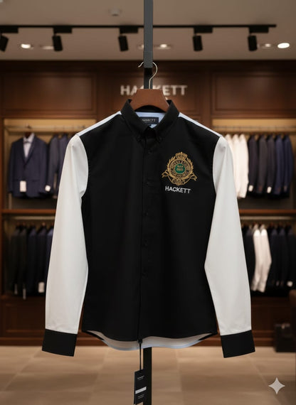 Hackett London black regular fit embroidered shirt for men

