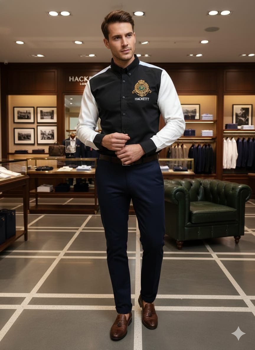 Premium Hackett London navy casual shirt with embroidered logo
