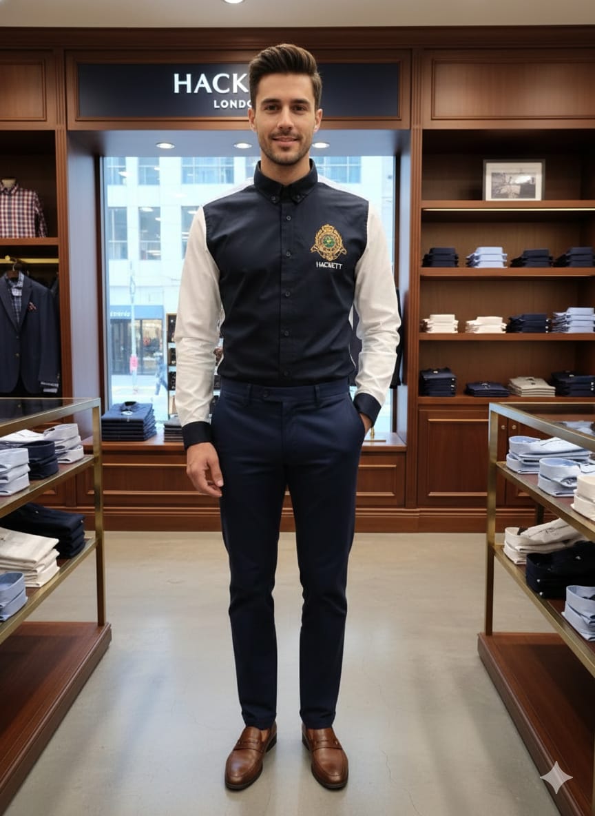 Hackett London navy premium shirt for office wear and business casual styling