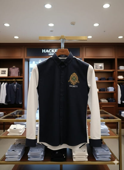 Hackett London navy regular fit embroidered shirt for men
