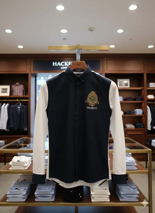 Hackett London navy regular fit embroidered shirt for men
