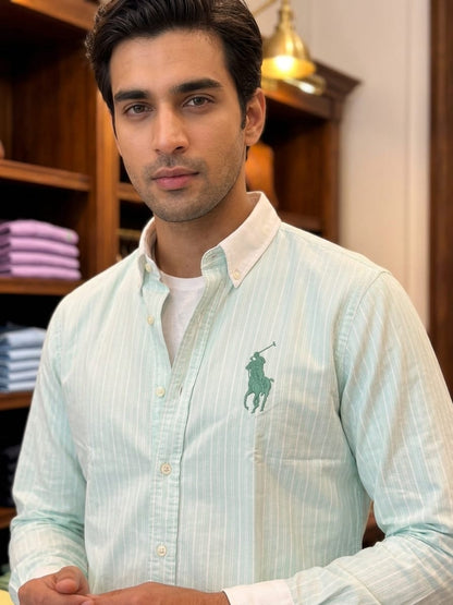 Premium Ralph Lauren mint green embroidered logo Oxford cotton shirt
