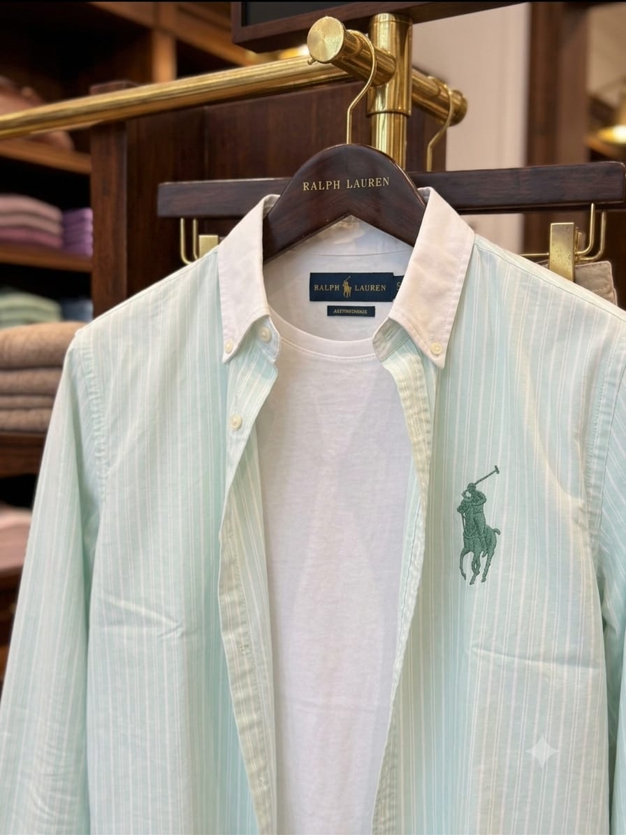 Men's Ralph Lauren mint green regular fit cotton shirt for office wear
