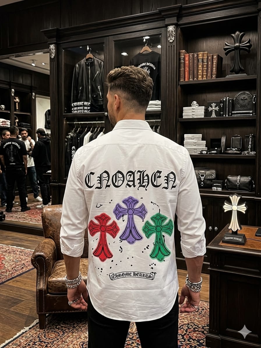Men's Chrome Hearts white designer Oxford cotton shirt
