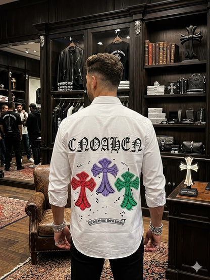 Men's Chrome Hearts white designer Oxford cotton shirt
