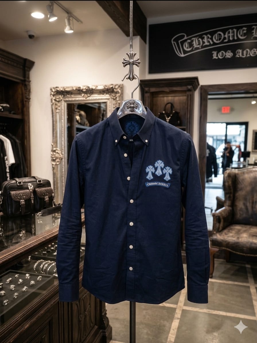 Chrome Hearts navy Oxford cotton regular fit shirt for men
