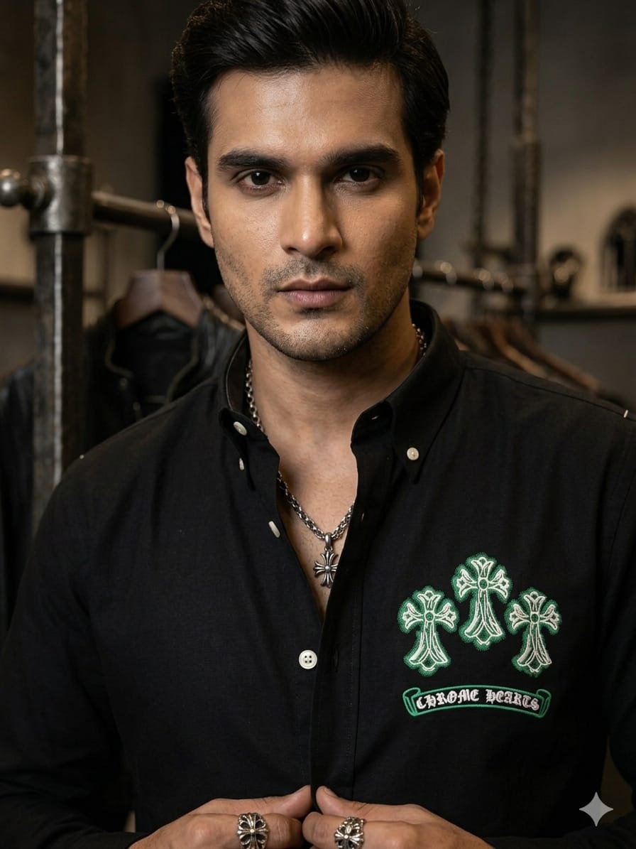 Chrome Hearts black regular fit cotton shirt for office and smart casual wear