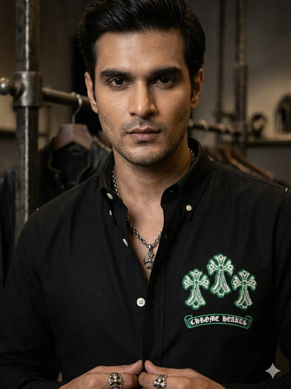Chrome Hearts black regular fit cotton shirt for office and smart casual wear