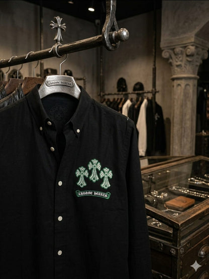 Chrome Hearts black Oxford cotton regular fit shirt for men

