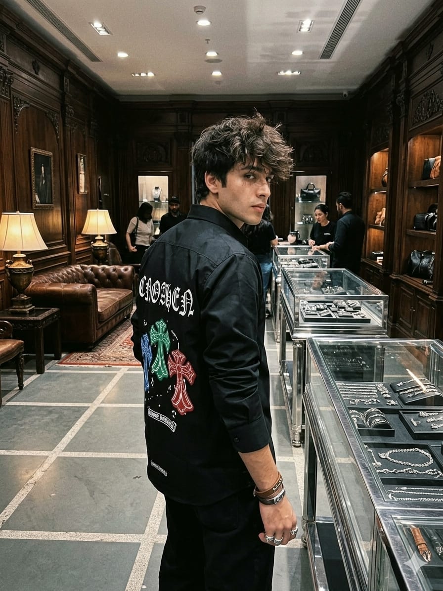 Chrome Hearts black regular fit cotton shirt for office and smart casual wear