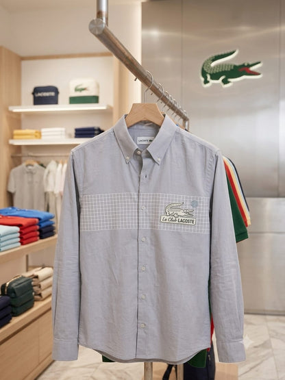 Premium Lacoste grey Oxford 2 Ply cotton casual shirt

