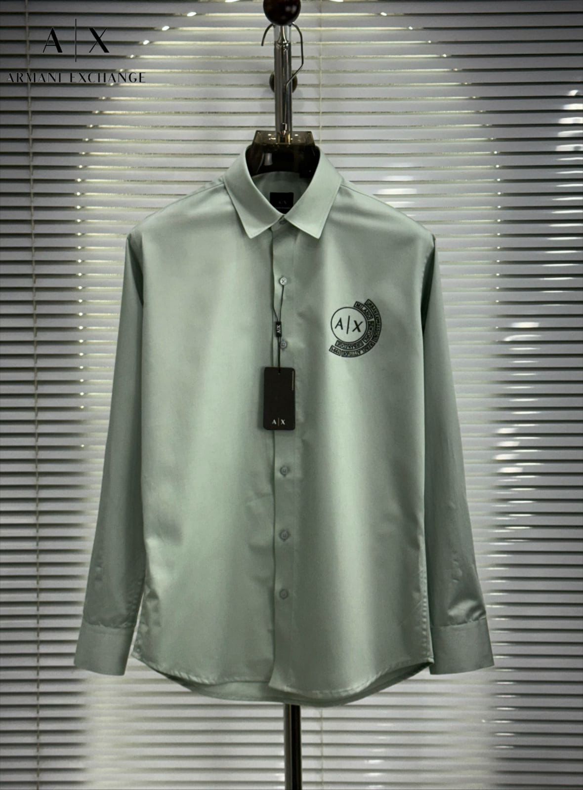Armani Exchange green Giza cotton regular fit shirt for men
