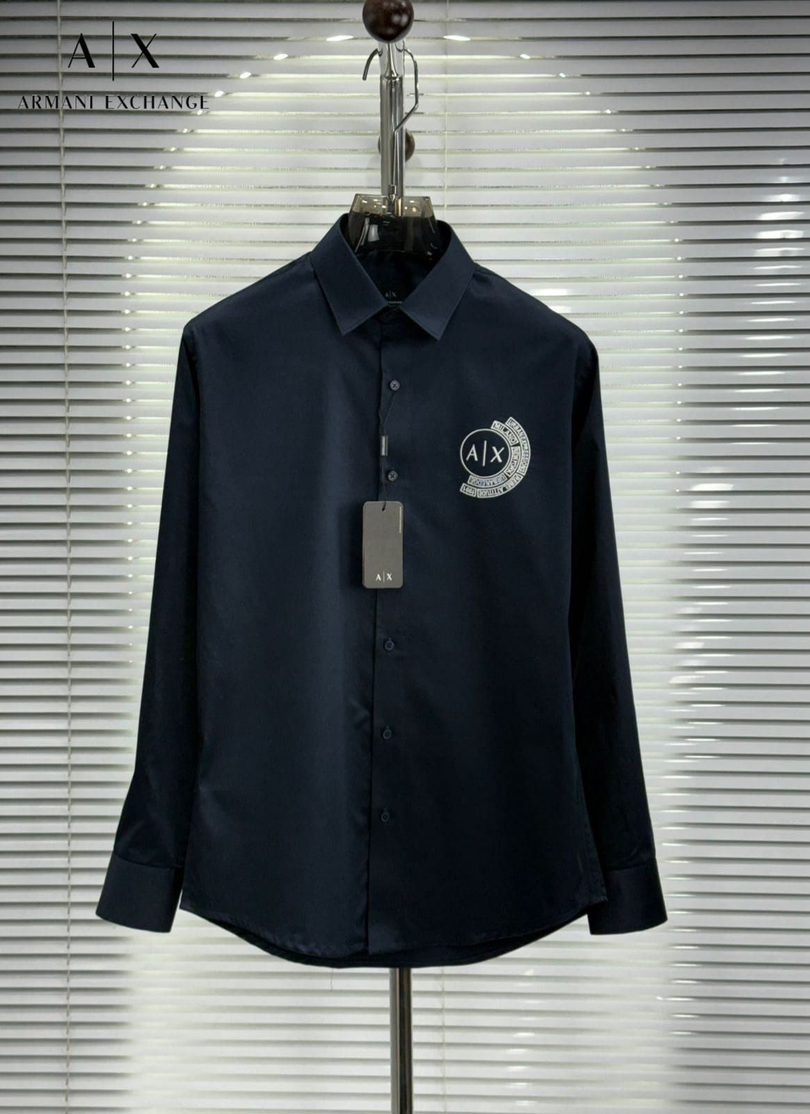 Armani Exchange navy Giza cotton regular fit shirt for men
