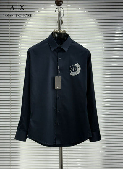 Armani Exchange navy Giza cotton regular fit shirt for men
