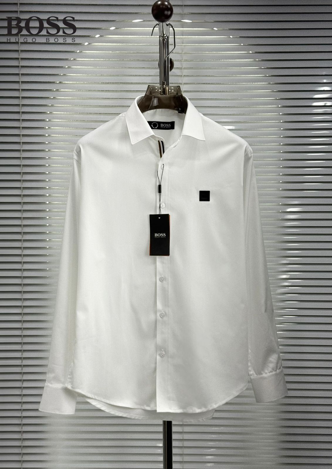 BOSS white cotton twill regular fit shirt for men
