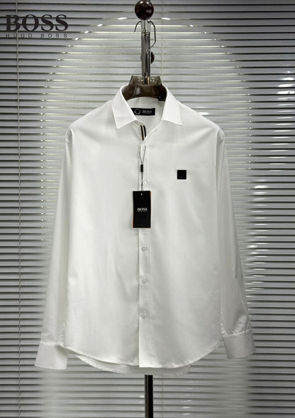 BOSS white cotton twill regular fit shirt for men
