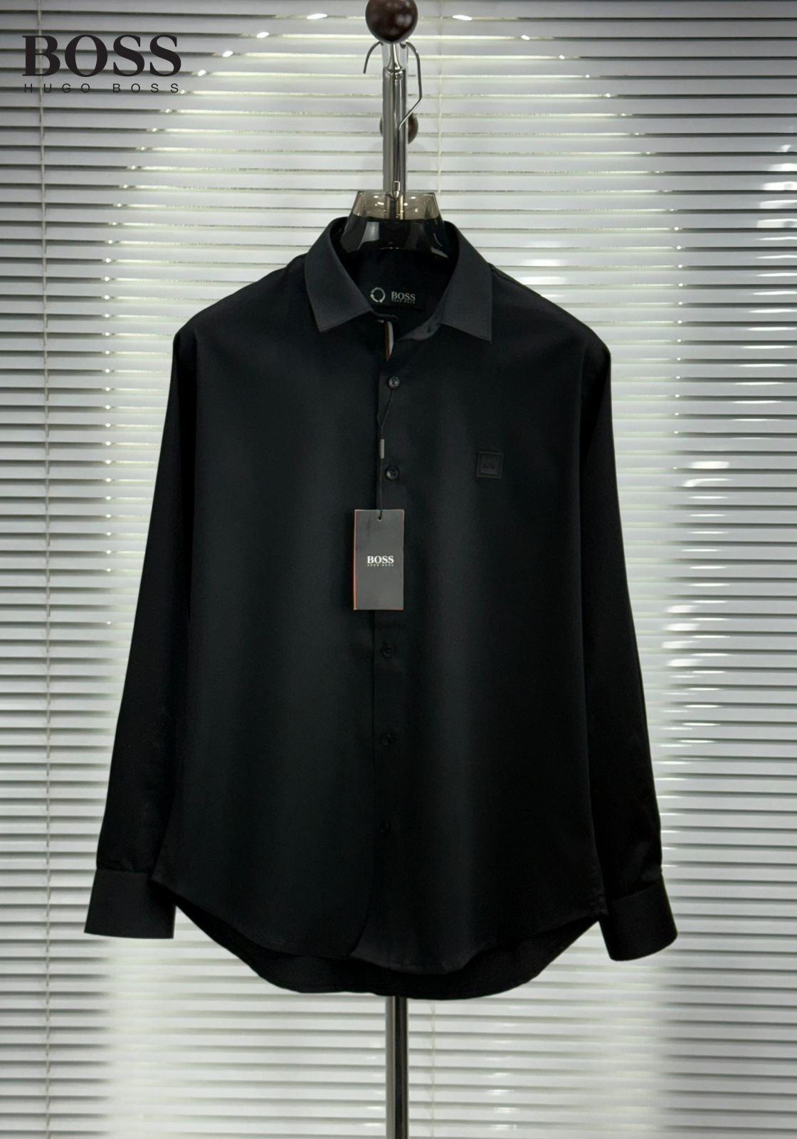 BOSS black cotton twill regular fit shirt for men
