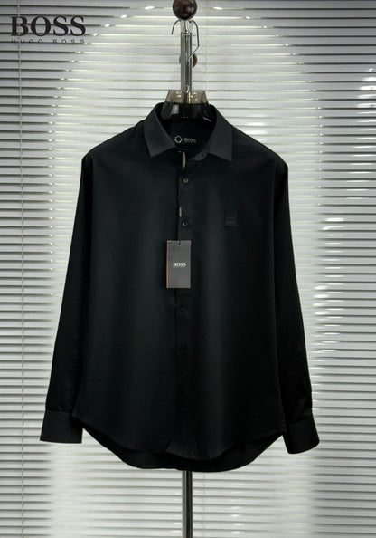 BOSS black cotton twill regular fit shirt for men

