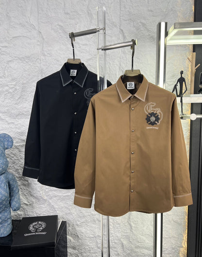 Chrome HeartsBlack and beige designer twill washed shirts with spray work