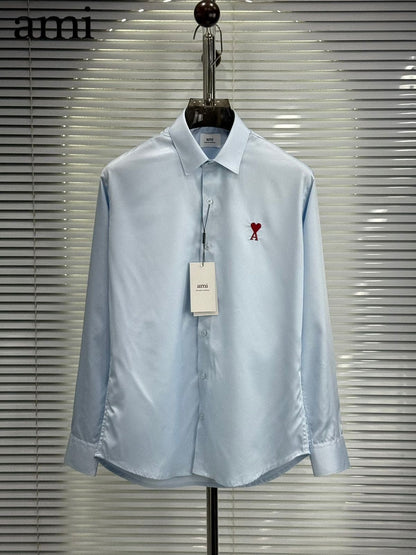 AMI Paris Sky Blue wrinkle-free cotton regular fit shirt for men
