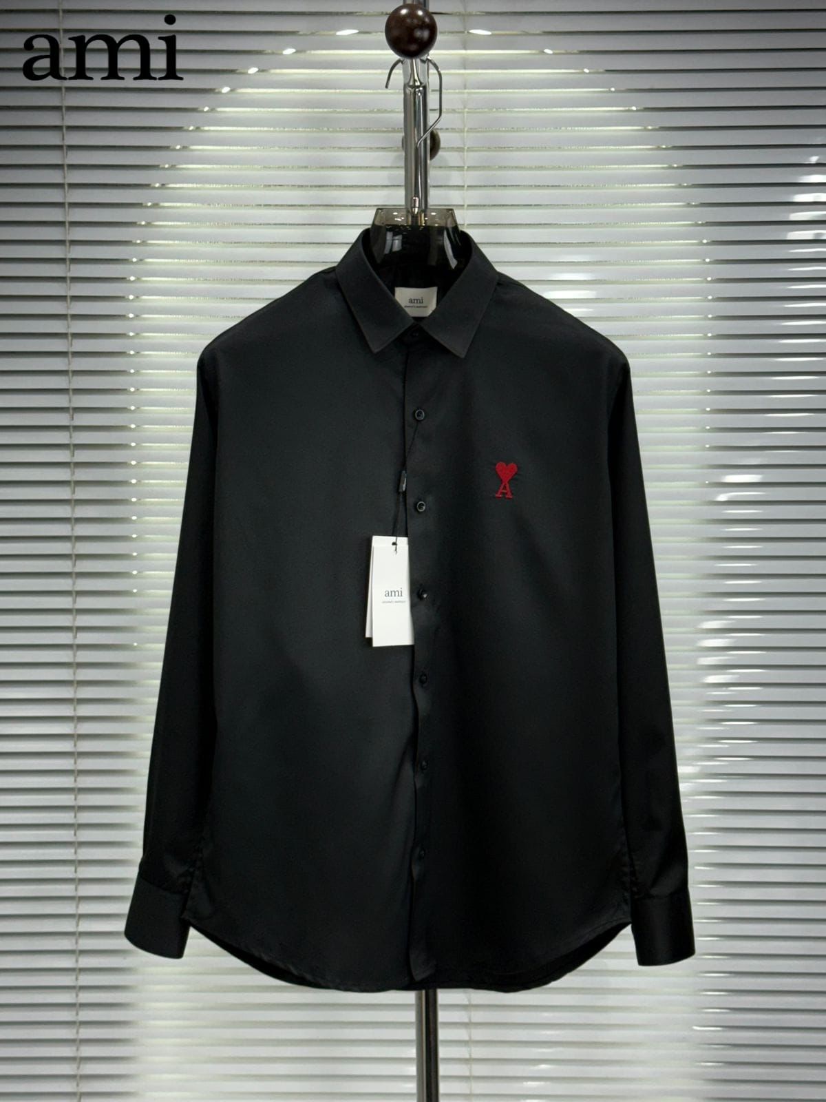 AMI Paris black wrinkle-free cotton regular fit shirt for men
