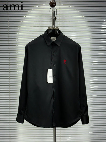 AMI Paris black wrinkle-free cotton regular fit shirt for men
