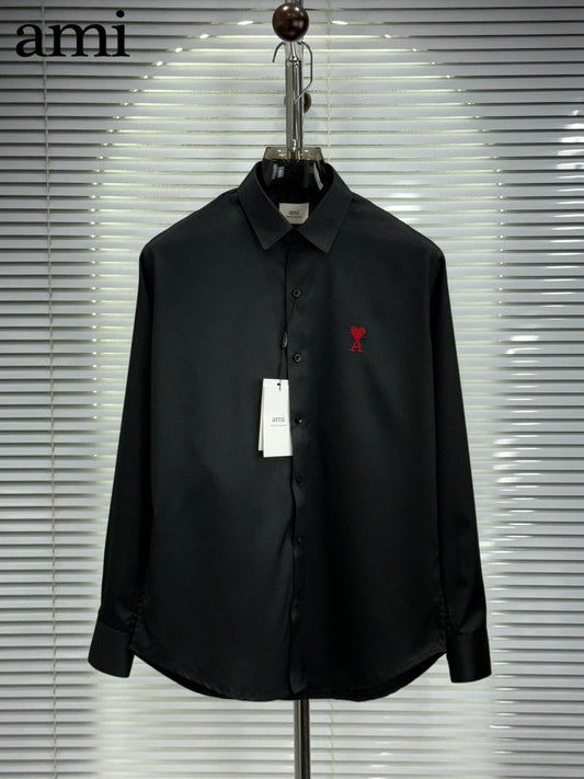 AMI Paris black wrinkle-free cotton regular fit shirt for men
