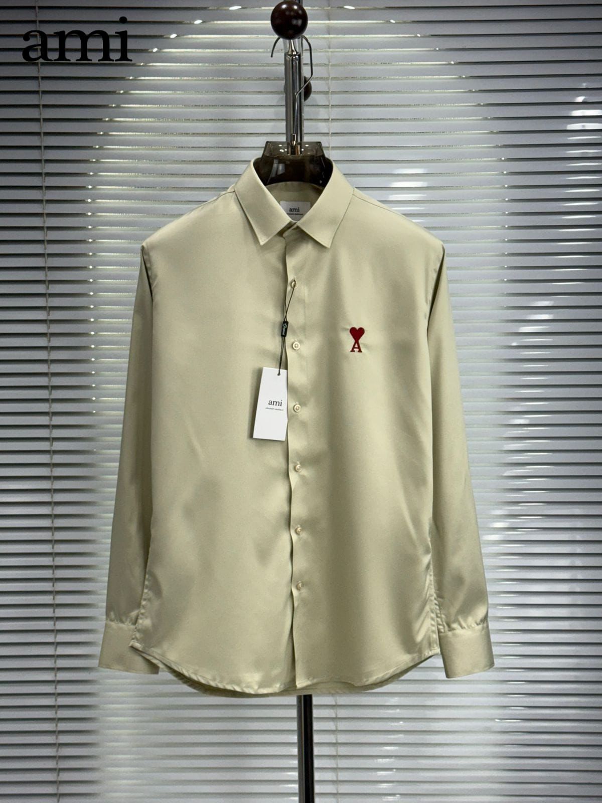 AMI Paris cream wrinkle-free cotton regular fit shirt for men