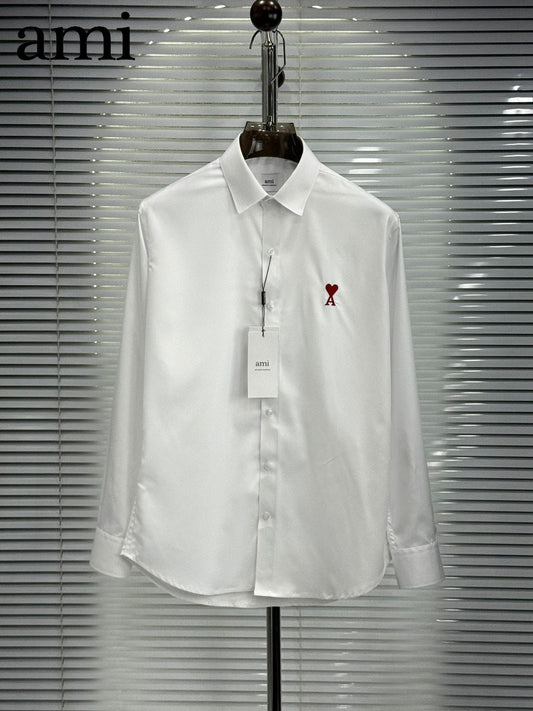 AMI Paris white wrinkle-free cotton regular fit shirt for men
