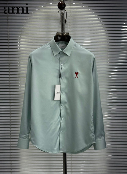 AMI Paris Pista green wrinkle-free cotton regular fit shirt for men
