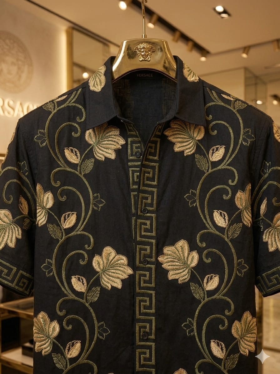 Premium Versace black regular fit Italian cotton shirt

