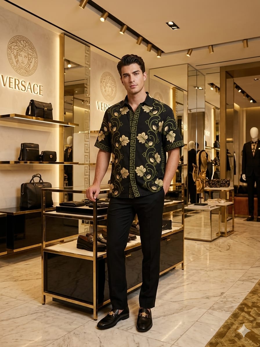 Versace black luxury casual shirt for office and business casual styling