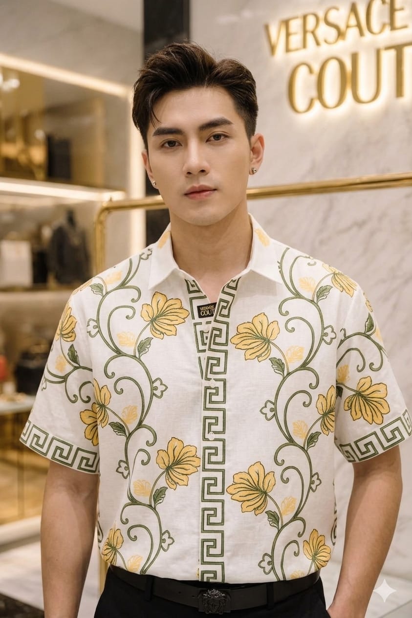 Versace white Italian cotton thread work shirt for men
