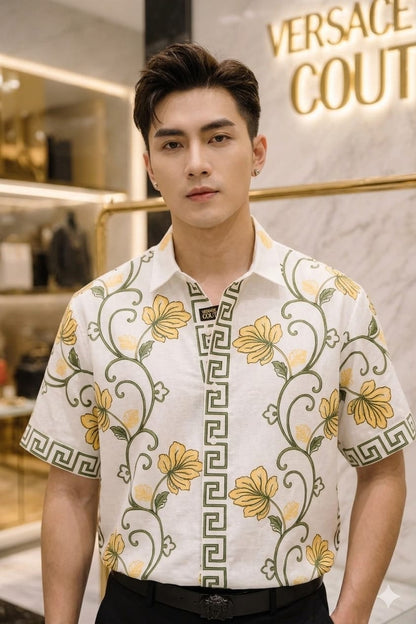 Versace white Italian cotton thread work shirt for men
