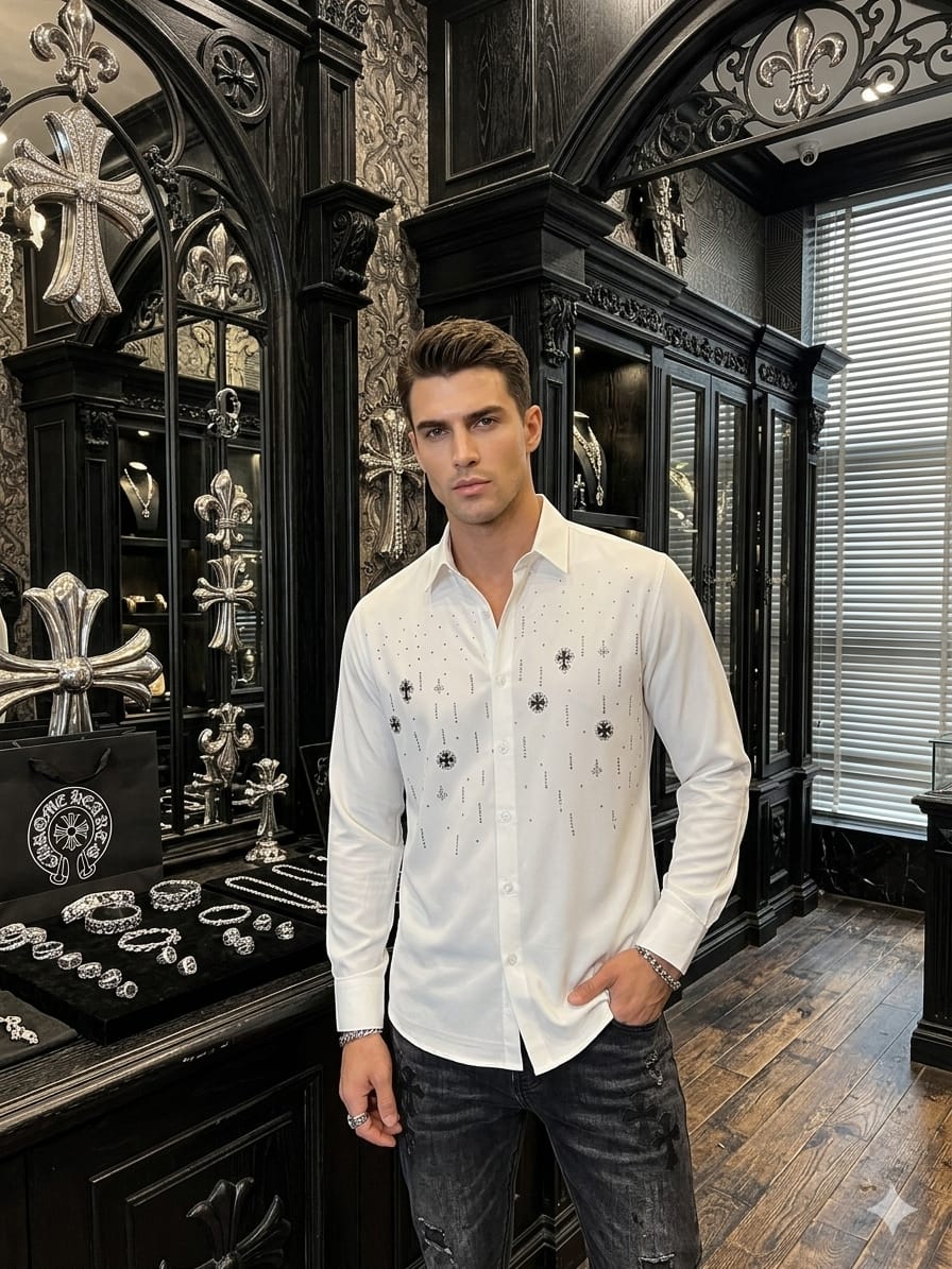 Premium Chrome Hearts white regular fit casual shirt
