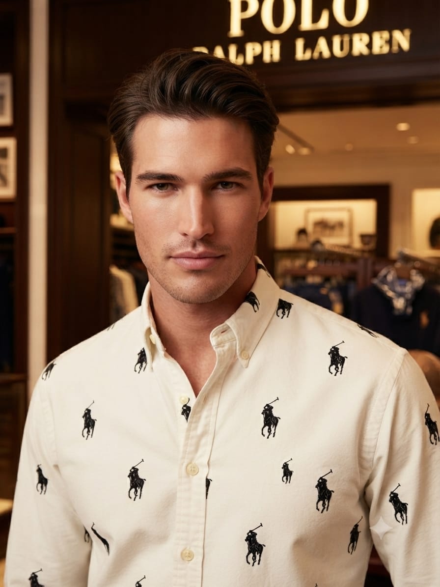 Premium Ralph Lauren beige casual cotton shirt
