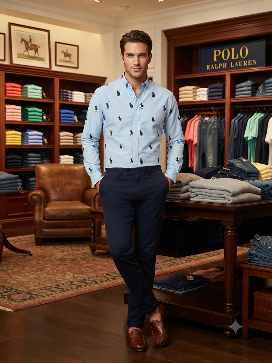 Ralph Lauren sky blue cotton regular fit shirt for men
