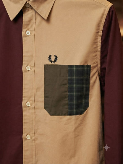 Men's Fred Perry wine casual cotton twill shirt
