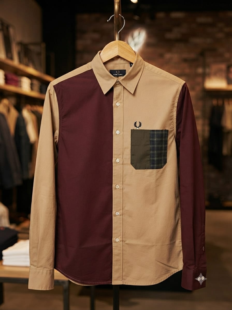 Fred Perry wine cotton twill regular fit shirt for men
