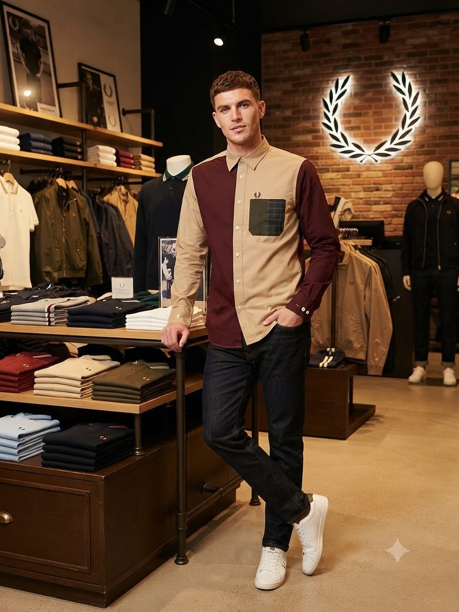 Fred Perry wine regular fit shirt for office wear and smart casual styling
