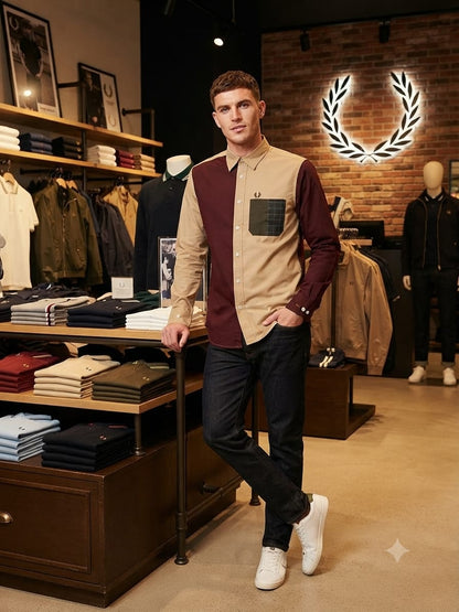 Fred Perry wine regular fit shirt for office wear and smart casual styling
