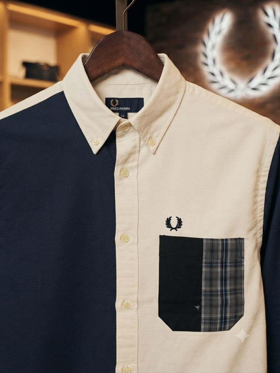 Premium Fred Perry navy embroidered logo cotton shirt
