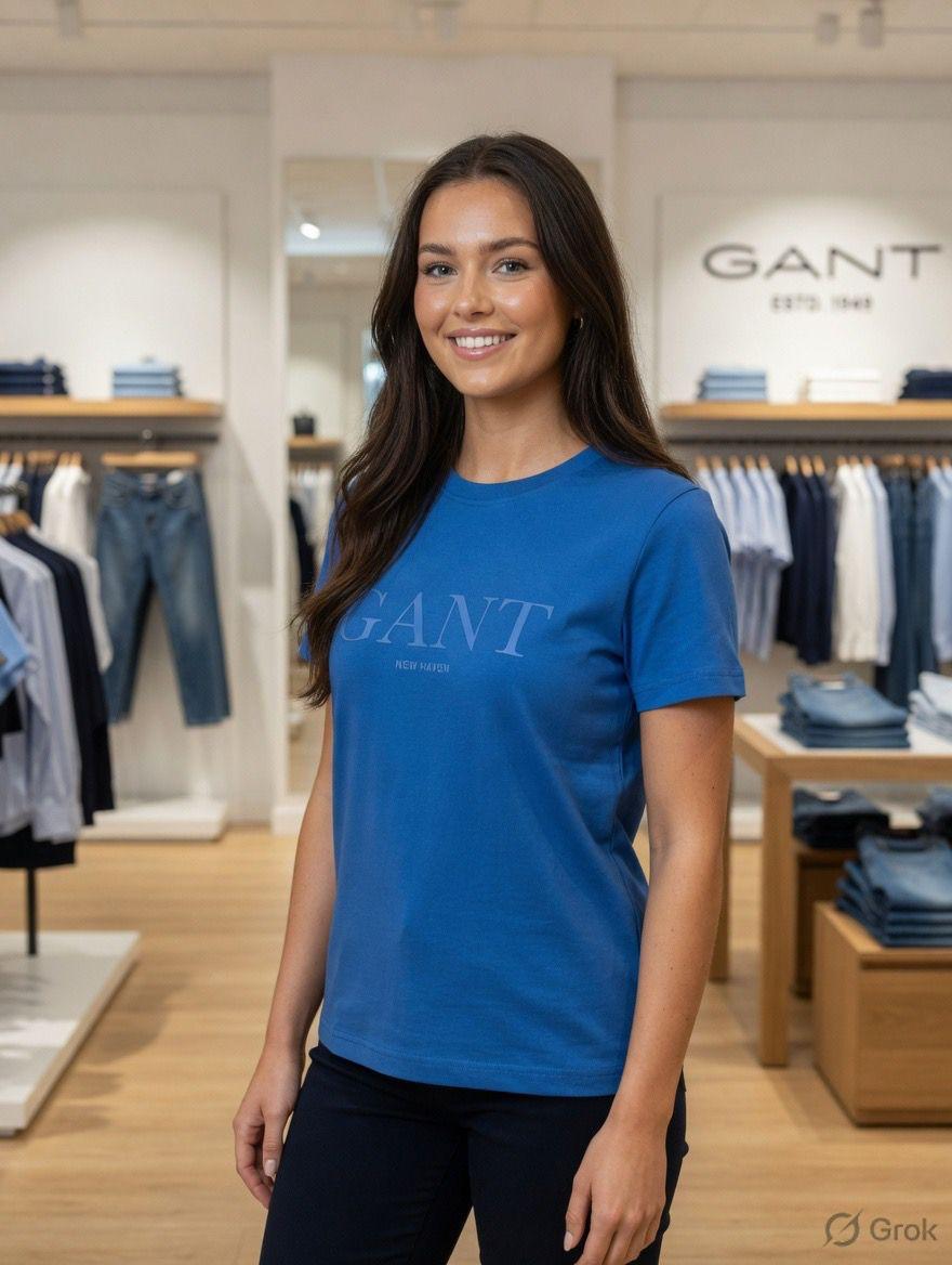 Women's GANT blue embroidered casual T-shirt
